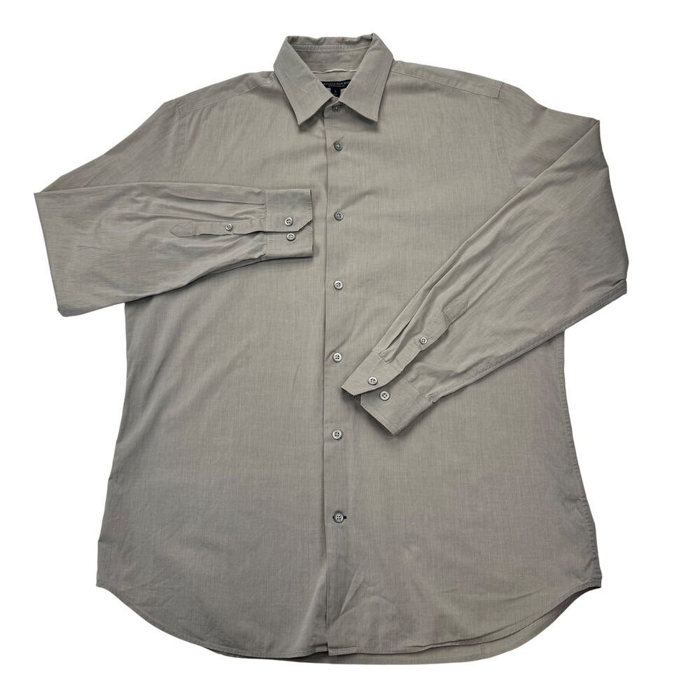 Banana Republic Stretch Slim Fit Shirt Mens Large Taupe Khaki Long Sleeve Cotton